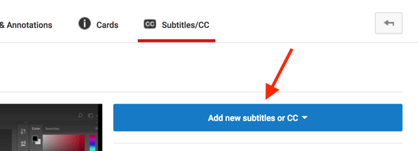 Avage oma YouTube'i video rakenduses Video Creator ja klõpsake nuppu Lisa uued subtiitrid.