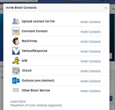 facebooki lehe e-posti kontakti importimise funktsioon