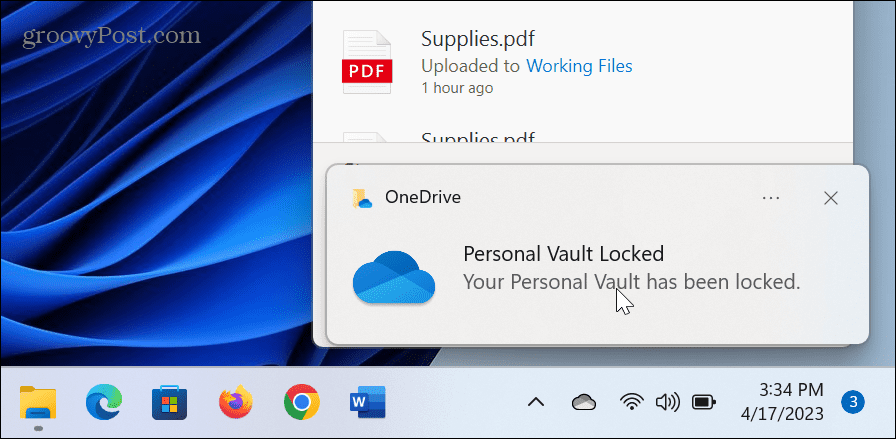 OneDrive'i isikliku varahoidla lukustusaeg