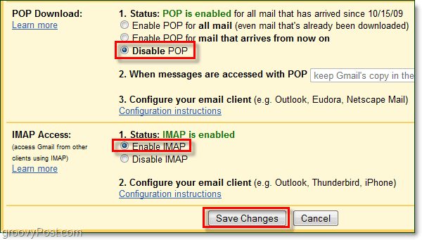 Ühendage Gmaili rakendusega Outlook 2010 IMAP-i abil
