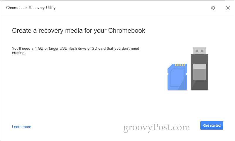 chromebooki taastamise utiliit alustamiseks
