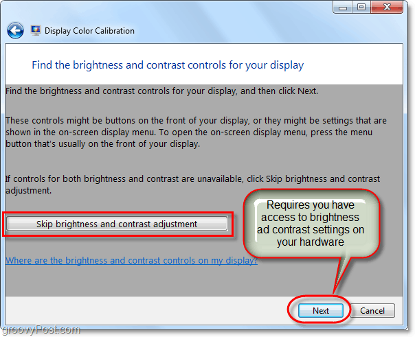 jätke vahele Windows 7 kontrasti ja heleduse reguleerimine