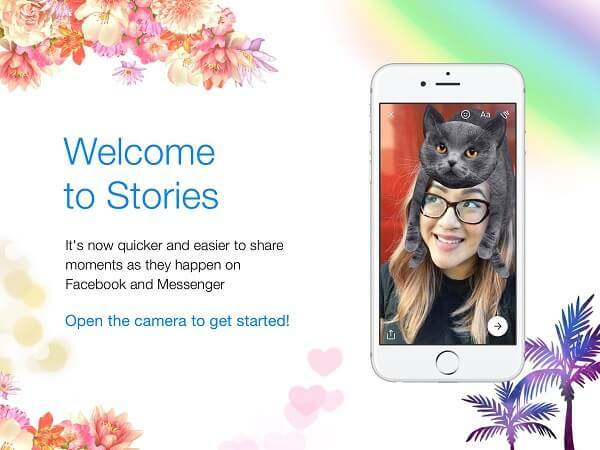 Facebook ühendas Messengeri päeva Facebooki lugudega ja avaldas selle ühe kogemusena, mida lihtsalt nimetati lugudeks.