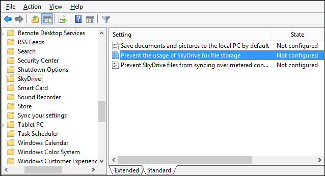 Kuidas SkyDrive / OneDrive peita või keelata Windows 8.1-s