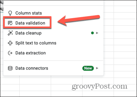 Google Sheets andmete valideerimine