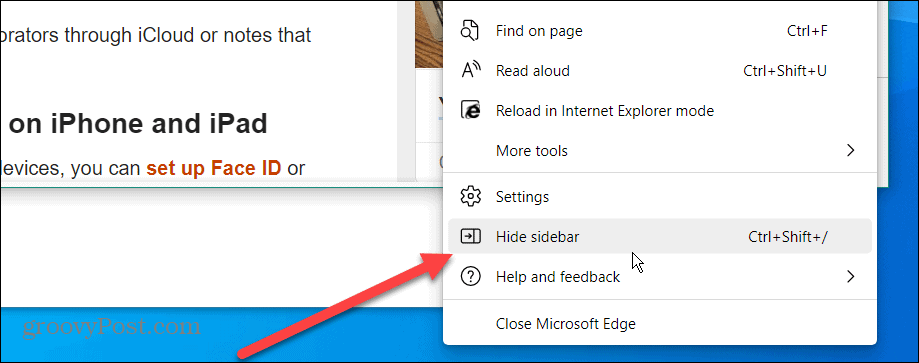 Keela Microsoft Edge'i külgriba