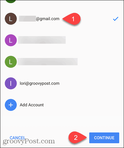 Valige e-post või Lisa konto