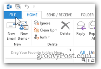 Lisage postkasti Outlook 2013 - klõpsake nuppu Fail