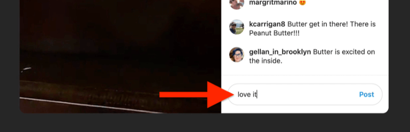 xscreenshot näide Instagrami otseülekandest, kus vaataja on esile tõstetud ja asustatud kommentaarikastiga, öeldes: "love it"