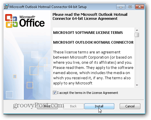 Outlook.com Outlook Hotmaili pistik - klõpsake Install