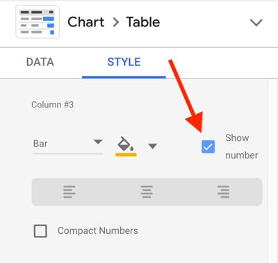 Kasutage oma Facebooki reklaamide analüüsimiseks teenust Google Data Studio, samm 23, valik näitajate arvu kuvamiseks