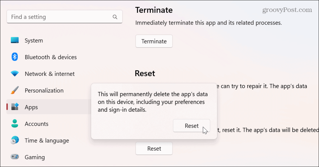 Lähtestage seadete rakendus Windows 11-s