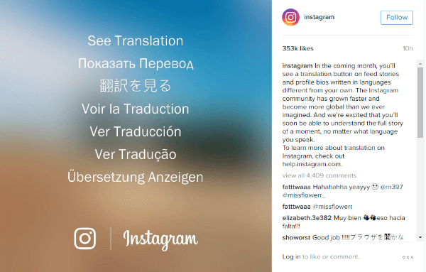 instagrami tõlkimise nupp