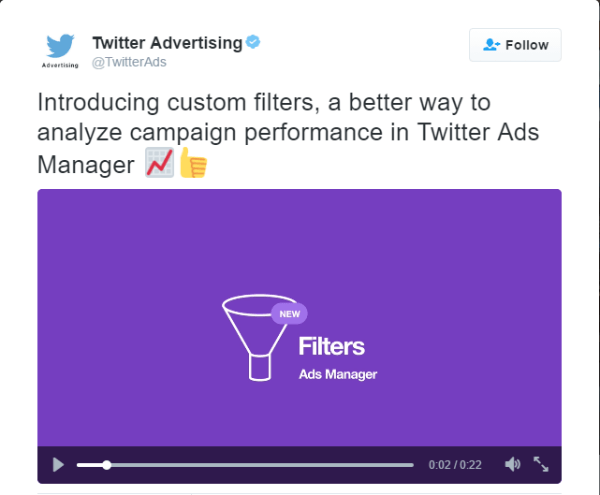twitteri reklaamihalduri kohandatud filtrid