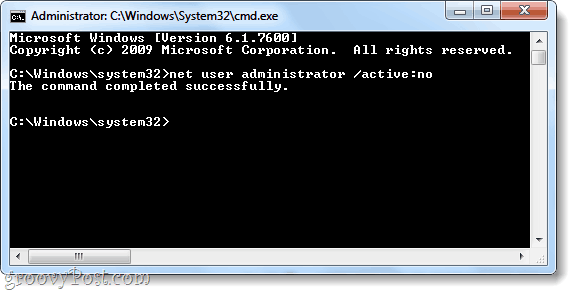 Interneti-kasutaja käsk Windows 7 administraatori konto desaktiveerimiseks