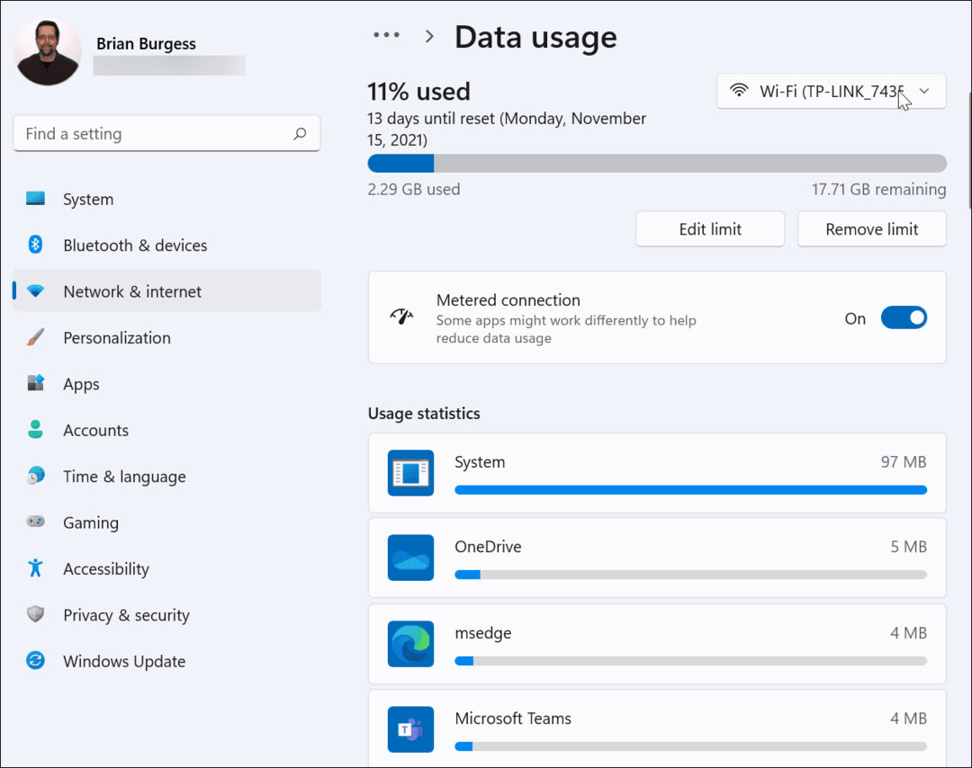 Mõõdetud ühenduse seadistamine Windows 11-s