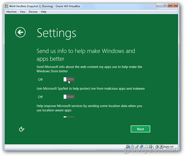 VirtualBox Windows 8 privaatsusteave Microsofti