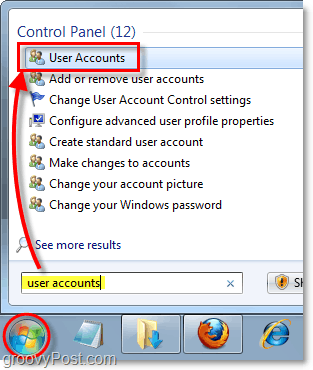 avage kasutajakontode juhtpaneel Windows 7-s