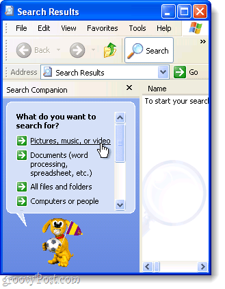 Windows XP täpsustatud otsing