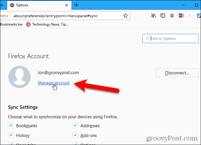 Klõpsake Windowsi Firefoxis käsku Halda kontot