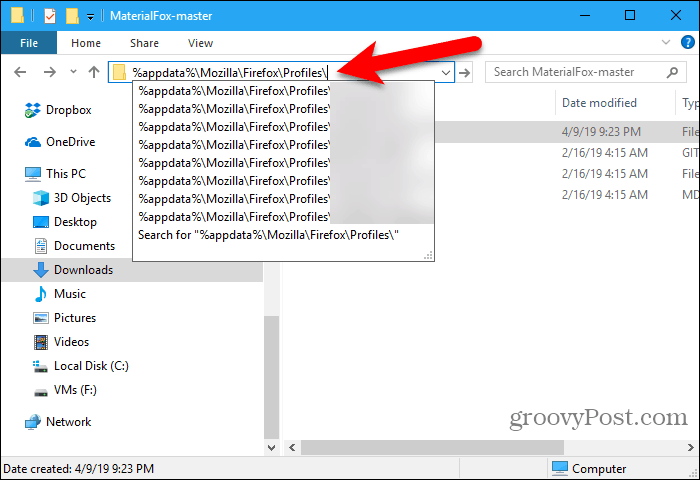 Kleebi profiili tee File Explorerisse