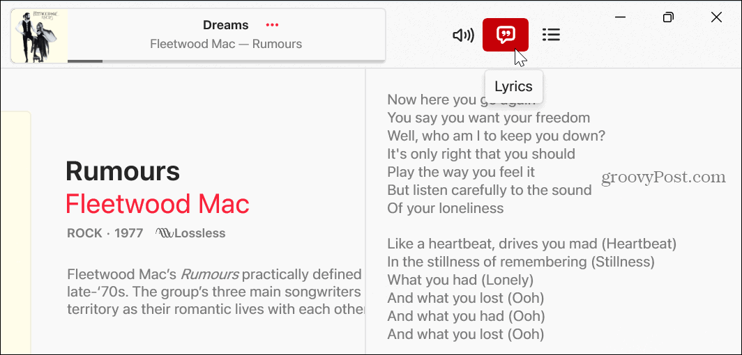 Vaadake laulusõnu Apple Musicus
