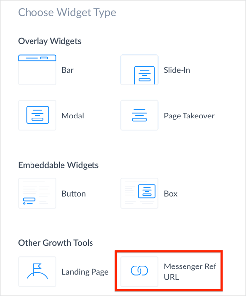 Valige ManyChatis Messenger Ref URL-i kasvu tööriist.