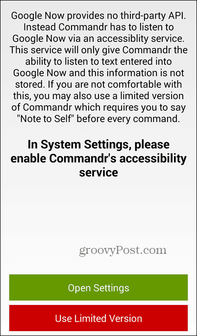 Funktsioonide sisse ja välja lülitamiseks kasutage teenust Google Now ja Commandr