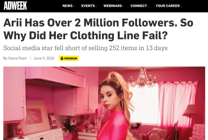 2 miljoni jälgijaga Instagrami mõjutaja Arri jättis rõivasarja müümata