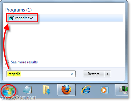 avatud regedit Windows 7-s