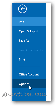 Office 2013 muuda värvi kujundust - klõpsake valikud