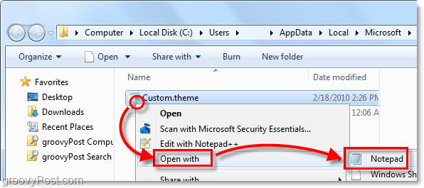 avage Windows 7. teemafail, kasutades märkmikku või mõnda muud tekstiredaktorit