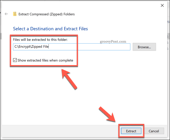 Windowsi ZIP-faili ekstraheerimisvalikud