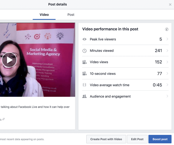 Toimivusmõõdikute nägemiseks valige oma Facebooki videoteegist video.