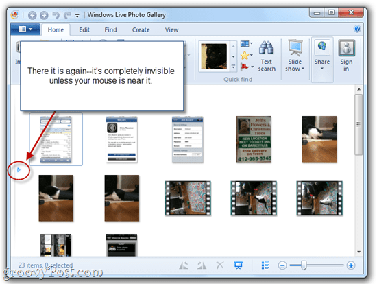 Navigeerimispaneeli kuvamine / peitmine Windows Live'i fotogaleriis 2011