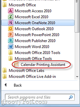 Kalendri printimise assistent Outlook 2010
