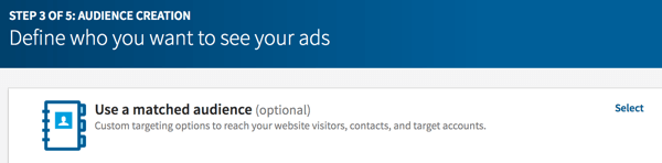 LinkedIini reklaamidega veebisaidi külastajate uuesti sihtimiseks valige sobivad vaatajaskonnad.