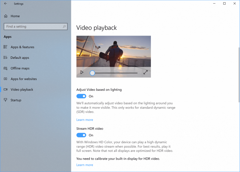 HDR-video taasesitus Windows 10