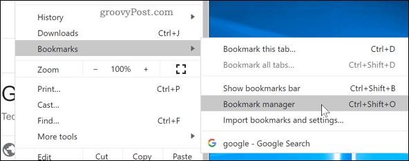 Juurdepääs Chrome'i järjehoidjate haldurile