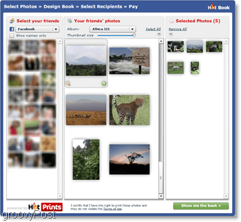 HotPrints võimaldab teil valida enda või Facebooki sõpradelt üles laaditud fotode hulgast