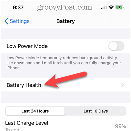 Toksake iPhone Battery ekraanil Battery Health