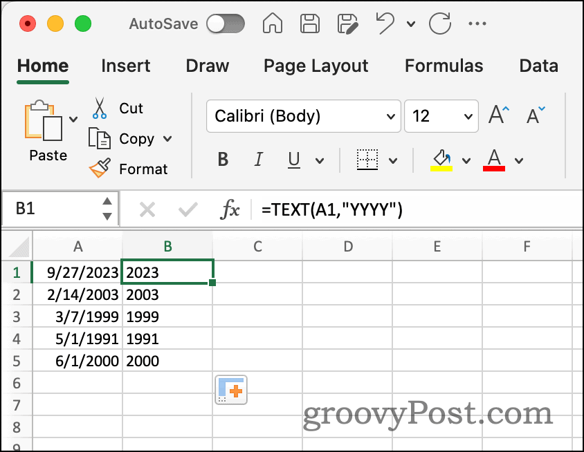 Tekstifunktsiooni abil ekstraheeritud aasta