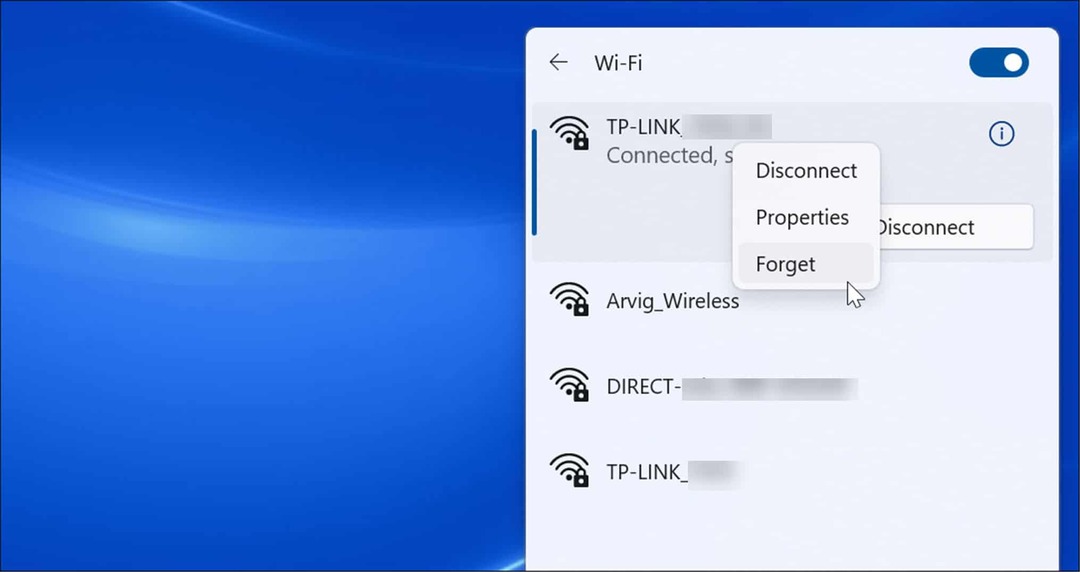 unustage wi-fi-võrk Windows 11-s