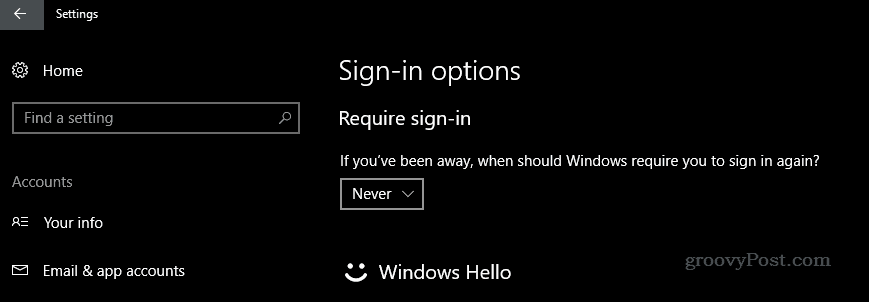 Sisselogimiskuva keelamine Windows 10 seadme ärkamisel