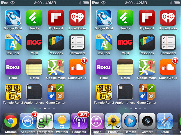 Viis ikooni iOS-dokk