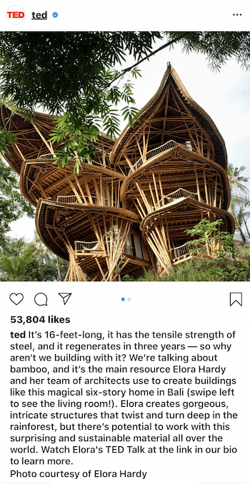 näide Instagrami äripostituse pealkirjast, kasutades jutuvestmise tehnikat