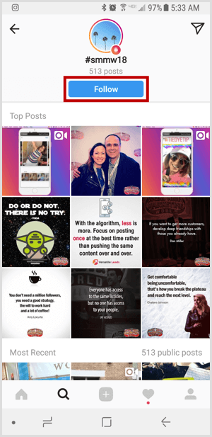 Instagramis jälgige hashtagi