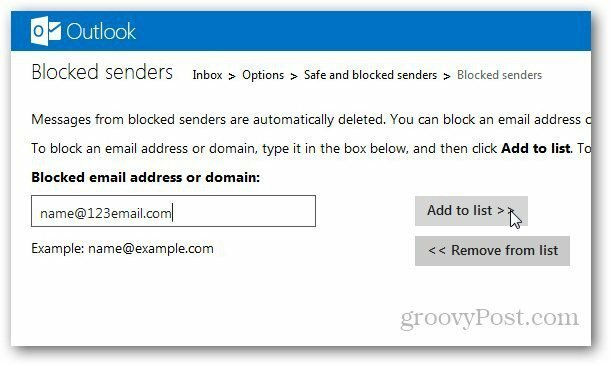 Outlook.com: lisage blokeeritud loendisse e-posti aadressid