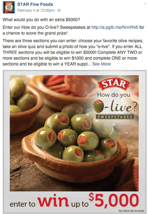 tähe oliivide facebooki võistluspostitus