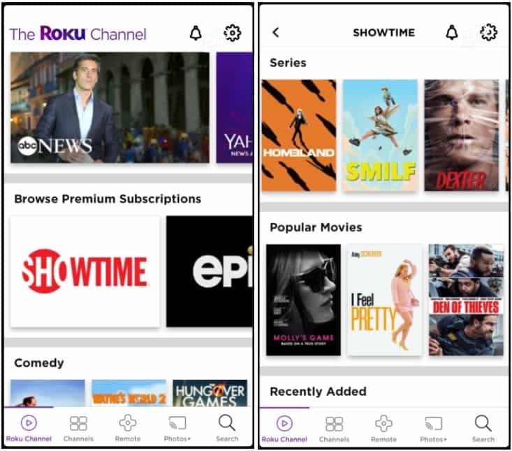 Premium-kanalid Roku kanalirakendus iOS